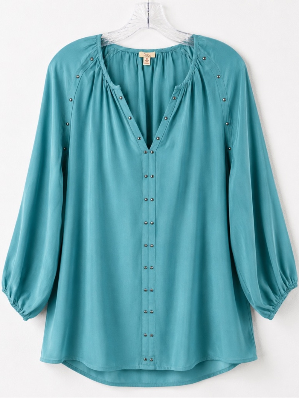 Reba Turquoise Studded Peasant Blouse Boho Tunic Top Medium